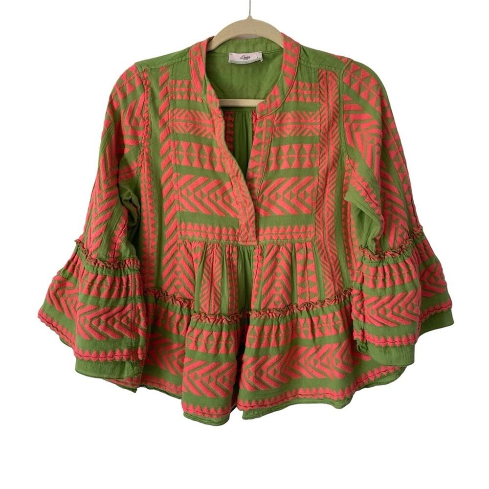 Devotion Twins Anthropologie Arminian Boho Blouse Pink Green size small